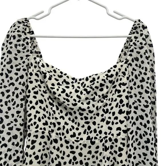 Reformation Shelby Dress Ocelot White Black Polka Dot Midi Slit Bustier Size 0